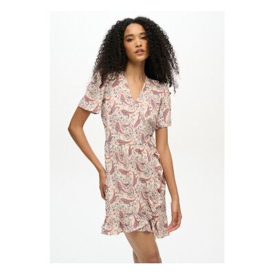 Superdry para mulher. W8011877A Mini vestido cruzado estampado SS bege (XL), Casual, Viscoso, Manga curta Superdry para mulher. W8011877A Mini vestido cruzado estampado SS bege (XL), Casual, Viscoso, Manga curta