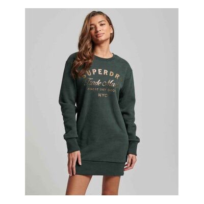 Superdry para mulher. W8011496A Vestido de malha com logótipo metálico Verde luxe (S), Casual, Poliéster, Manga comprida Superdry para mulher. W8011496A Vestido de malha com logótipo metálico Verde luxe (S), Casual, Poliéster, Manga comprida