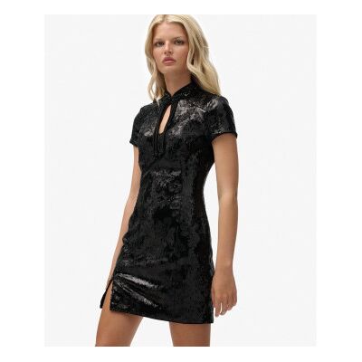 Superdry para mulher. W8012036A Mini vestido de lantejoulas preto (XL), Casual, Sapatos de Festa, Poliéster, Manga curta Superdry para mulher. W8012036A Mini vestido de lantejoulas preto (XL), Casual, Sapatos de Festa, Poliéster, Manga curta