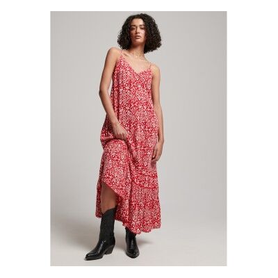 Superdry para mulher. W8011294A Vestido comprido vermelho sem alças (XS), Casual, Viscoso, Sem mangas / correias Superdry para mulher. W8011294A Vestido comprido vermelho sem alças (XS), Casual, Viscoso, Sem mangas / correias