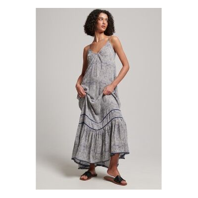 Superdry para mulher. W8011294A Vestido comprido azul sem alças (XS), Casual, Viscoso, Sem mangas / correias Superdry para mulher. W8011294A Vestido comprido azul sem alças (XS), Casual, Viscoso, Sem mangas / correias