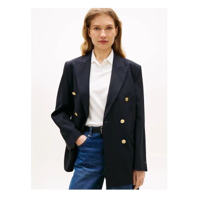 Tommy Hilfiger para mulher. WW0WW50784 Blazer intemporal de corte largo em azul-marinho (34), Casual, Poliéster, Manga comprida Tommy Hilfiger para mulher. WW0WW50784 Blazer intemporal de corte largo em azul-marinho (34), Casual, Poliéster, Manga comprida