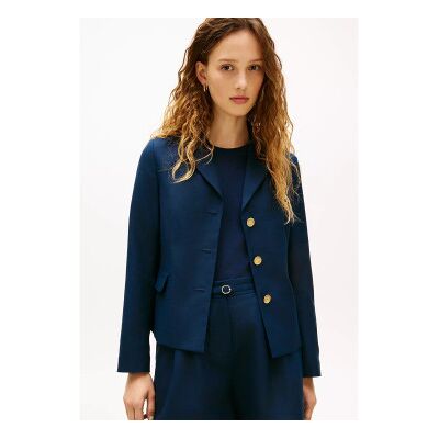 Tommy Hilfiger para mulher. WW0WW49335 Blazer de corte justo com botões dourados em azul-marinho (42), Casual, Poliéster Tommy Hilfiger para mulher. WW0WW49335 Blazer de corte justo com botões dourados em azul-marinho (42), Casual, Poliéster
