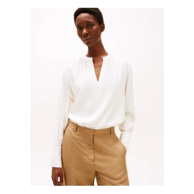 Tommy Hilfiger para mulher. WW0WW44049 Blusa bege com decote em V e folhos (36), Casual, Viscoso Tommy Hilfiger para mulher. WW0WW44049 Blusa bege com decote em V e folhos (36), Casual, Viscoso