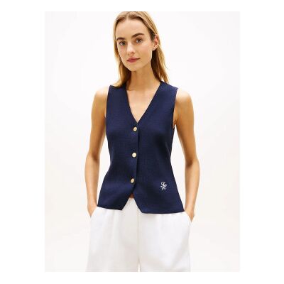 Tommy Hilfiger para mulher. WW0WW49707 Colete de malha premium azul-marinho (S), Casual, Algodão Tommy Hilfiger para mulher. WW0WW49707 Colete de malha premium azul-marinho (S), Casual, Algodão