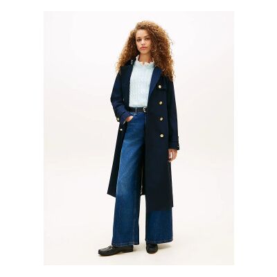 Tommy Hilfiger para mulher. WW0WW48873 Gabardine de corte justo com botões dourados (M), Casual, Algodão, Marinho Tommy Hilfiger para mulher. WW0WW48873 Gabardine de corte justo com botões dourados (M), Casual, Algodão, Marinho