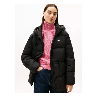 Tommy Jeans para mulher. DW0DW21626 Casaco com capuz Midi acolchoado preto (M), Casual, Náilon Tommy Jeans para mulher. DW0DW21626 Casaco com capuz Midi acolchoado preto (M), Casual, Náilon