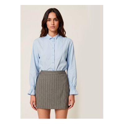 Twinset para mulher. 262TF2100 Camisa de popeline com folho azul (44), Casual, Algodão, Manga comprida Twinset para mulher. 262TF2100 Camisa de popeline com folho azul (44), Casual, Algodão, Manga comprida