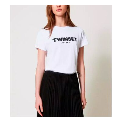 Twinset para mulher. 251TP2070 T-shirt com logótipo bordado a branco (XS), Casual, Algodão Twinset para mulher. 251TP2070 T-shirt com logótipo bordado a branco (XS), Casual, Algodão
