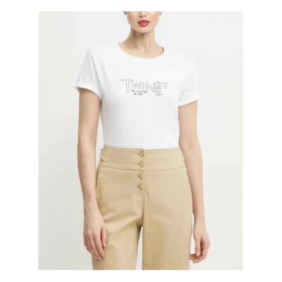 Twinset para mulher. 251TP2540 T-shirt branca com logótipo (L), Branco, Casual, Algodão, Manga curta Twinset para mulher. 251TP2540 T-shirt branca com logótipo (L), Branco, Casual, Algodão, Manga curta