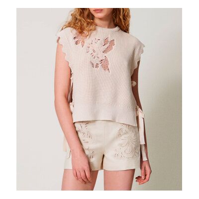 Twinset para mulher. 251TP3580 Colete de malha bege (S), Casual, Algodão Twinset para mulher. 251TP3580 Colete de malha bege (S), Casual, Algodão