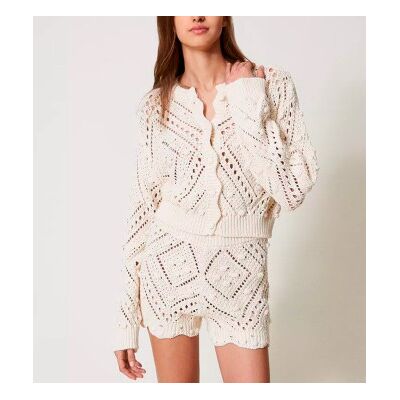 Twinset para mulher. 251TP3541 Casaco de malha aberta em mistura de algodão bege (M), Casual Twinset para mulher. 251TP3541 Casaco de malha aberta em mistura de algodão bege (M), Casual