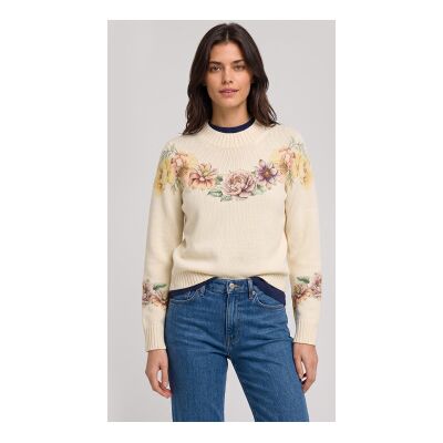 Twinset para mulher. 262TT3460 Suéter de mistura de lã com estampado bege (S), Casual, Floral, Manga comprida Twinset para mulher. 262TT3460 Suéter de mistura de lã com estampado bege (S), Casual, Floral, Manga comprida