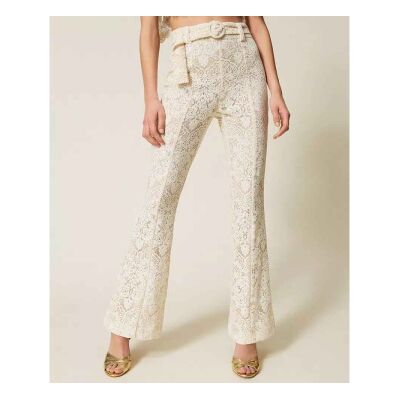 Twinset para mulher. 261TT2314 Calças de renda com cintura bege (44), Casual, Algodão Twinset para mulher. 261TT2314 Calças de renda com cintura bege (44), Casual, Algodão