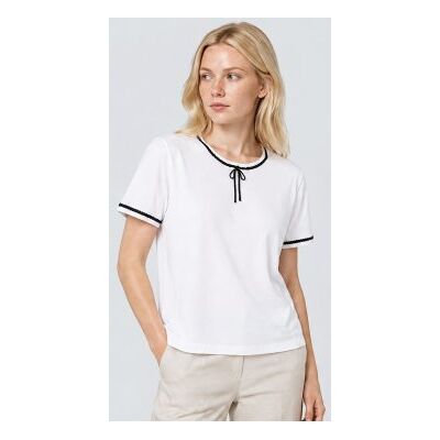Twinset para mulher. 262TT2550 Camiseta com passamanaria e laço branco (XS), Casual, Algodão, Manga curta Twinset para mulher. 262TT2550 Camiseta com passamanaria e laço branco (XS), Casual, Algodão, Manga curta