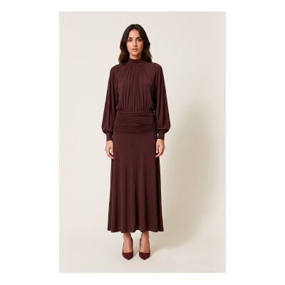 Twinset para mulher. 262TF2061 Vestido longo com drapeados grená (40), Casual, Viscoso, Manga comprida Twinset para mulher. 262TF2061 Vestido longo com drapeados grená (40), Casual, Viscoso, Manga comprida