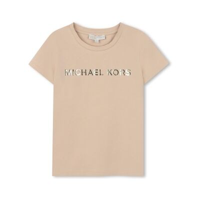 Michael Kors para menina. R30603 T-shirt bege com logótipo (8Y= 126cm), Casual, Algodão, Manga curta, moda infantil Michael Kors para menina. R30603 T-shirt bege com logótipo (8Y= 126cm), Casual, Algodão, Manga curta, moda infantil