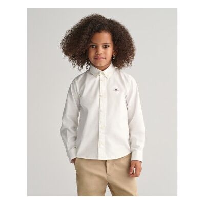 Gant unisex para criança. 830423 Camisa Oxford Shield Kids branca (3/4años= 98/104cm), Branco, Casual, Algodão, Clássico, Manga comprida, Al Gant unisex para criança. 830423 Camisa Oxford Shield Kids branca (3/4años= 98/104cm), Branco, Casual, Algodão, Clássico, Manga comprida, Al
