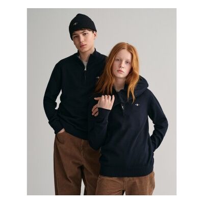Gant unisex para criança. 984046 Shield Teens camisola de algodão com meio fecho de correr azul-marinho (11/12años= 146/152cm), Casual, Mang Gant unisex para criança. 984046 Shield Teens camisola de algodão com meio fecho de correr azul-marinho (11/12años= 146/152cm), Casual, Mang