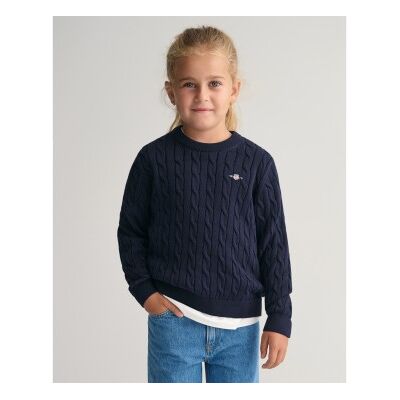 Gant unisex para criança. 884027 Camisola com gola redonda em malha de algodão azul-marinho e algodão cru Shield Kids (3/4años= 98/104cm), C Gant unisex para criança. 884027 Camisola com gola redonda em malha de algodão azul-marinho e algodão cru Shield Kids (3/4años= 98/104cm), C