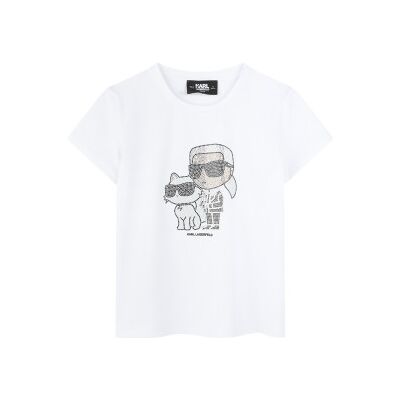 Karl Lagerfeld para menina. Z30489 T-shirt de manga curta branca (6Y= 114/119cm), Branco, Casual, Algodão orgânico, Sustentável, moda infant Karl Lagerfeld para menina. Z30489 T-shirt de manga curta branca (6Y= 114/119cm), Branco, Casual, Algodão orgânico, Sustentável, moda infant