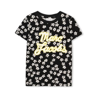 Marc Jacobs para menina. W60738 T-shirt preta com flores (6Y= 114/119cm), Preto, Casual, Algodão, Manga curta, moda infantil Marc Jacobs para menina. W60738 T-shirt preta com flores (6Y= 114/119cm), Preto, Casual, Algodão, Manga curta, moda infantil