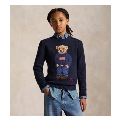 Polo Ralph Lauren para menino. 323668286002 Camisola de algodão com Polo Urso azul-marinho ((M) 8/9años= 140/149cm), Casual, moda infantil Polo Ralph Lauren para menino. 323668286002 Camisola de algodão com Polo Urso azul-marinho ((M) 8/9años= 140/149cm), Casual, moda infantil