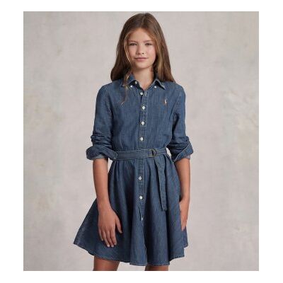 Polo Ralph Lauren para menina. 313698860001 Vestido de camisa em ganga de algodão com cinto azul (10años= 144/147cm), Casual, Denim, moda in Polo Ralph Lauren para menina. 313698860001 Vestido de camisa em ganga de algodão com cinto azul (10años= 144/147cm), Casual, Denim, moda in