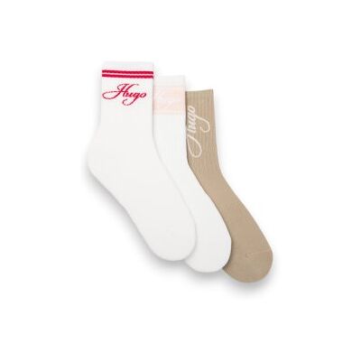 HUGO para mulher. 50564636 Set 3 Pares de Meias Sportylog branco, castanho (35-38), Marrom, Homewear, Esportivo, Multicolor, Algodão HUGO para mulher. 50564636 Set 3 Pares de Meias Sportylog branco, castanho (35-38), Marrom, Homewear, Esportivo, Multicolor, Algodão