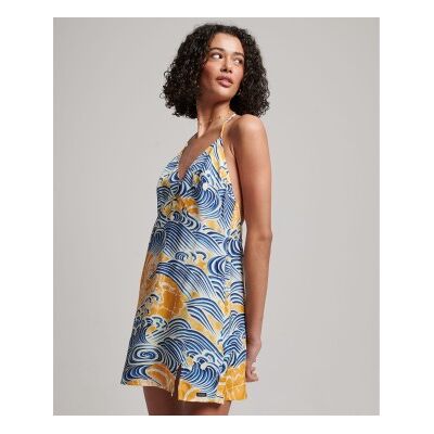 Superdry para mulher. W8011400A Minivestido de lingerie estampado multicolorido (XL), Azul, Casual, Viscoso, Sem mangas / correias Superdry para mulher. W8011400A Minivestido de lingerie estampado multicolorido (XL), Azul, Casual, Viscoso, Sem mangas / correias