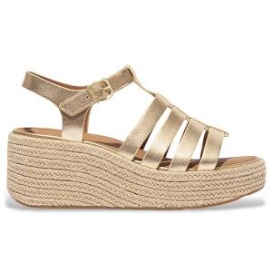 Fitflop para mulher. JF5-675 Alpargatas de couro com cunha estilo pescador douradas (39), 5 a 8cm, Fivela, Casual Fitflop para mulher. JF5-675 Alpargatas de couro com cunha estilo pescador douradas (39), 5 a 8cm, Fivela, Casual