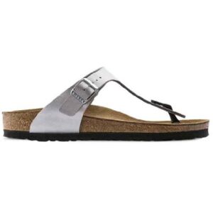 Birkenstock para mulher. 43851 Sandálias de couro Gizeh (Ajuste Regular) prateado (39), Prata, Plano, Nenhum, Casual Birkenstock para mulher. 43851 Sandálias de couro Gizeh (Ajuste Regular) prateado (39), Prata, Plano, Nenhum, Casual