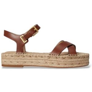 Lauren Ralph Lauren para mulher. 802P06400001 Alpargatas Emeryn de couro castanho (38), Marrom, Plano, Fivela, Casual Lauren Ralph Lauren para mulher. 802P06400001 Alpargatas Emeryn de couro castanho (38), Marrom, Plano, Fivela, Casual