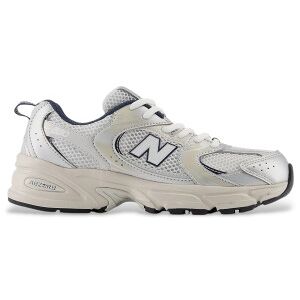 New Balance para mulher/menina. GR530V1 Sapatos 530 brancos, prateados (40), Prata, Plano, Cordão, Casual, moda infantil New Balance para mulher/menina. GR530V1 Sapatos 530 brancos, prateados (40), Prata, Plano, Cordão, Casual, moda infantil