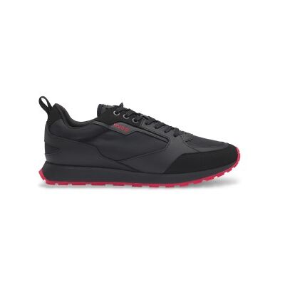 HUGO para homem. 50536568 Sapatilhas de material misto com pormenores Preto (46), Plano, Cordão, Casual HUGO para homem. 50536568 Sapatilhas de material misto com pormenores Preto (46), Plano, Cordão, Casual