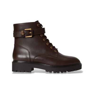 Lauren Ralph Lauren para mulher. 802P12046003 Botins Allyson de pele com tira marrom (39), Couro, Plano, 1 a 3cm, Cordão, Fivela, Casual Lauren Ralph Lauren para mulher. 802P12046003 Botins Allyson de pele com tira marrom (39), Couro, Plano, 1 a 3cm, Cordão, Fivela, Casual