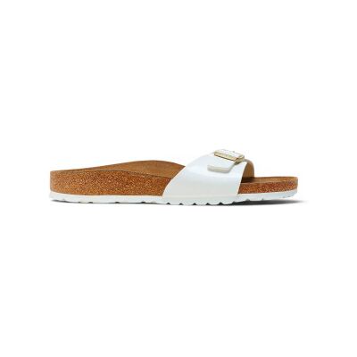 Birkenstock para mulher. 1005310 Sandálias de Couro Madrid Birko-Flor Patent (Ajuste Estreito) branco (40), Plano, Nenhum, Casual, Charão Birkenstock para mulher. 1005310 Sandálias de Couro Madrid Birko-Flor Patent (Ajuste Estreito) branco (40), Plano, Nenhum, Casual, Charão