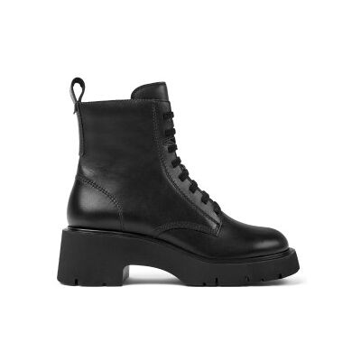 Camper para mulher. K400577-001 Botins Milah em pele preta -Altura do salto: 5,4cm (42), Couro, Preto, Plano, Cordão, Zíper, Casual Camper para mulher. K400577-001 Botins Milah em pele preta -Altura do salto: 5,4cm (42), Couro, Preto, Plano, Cordão, Zíper, Casual