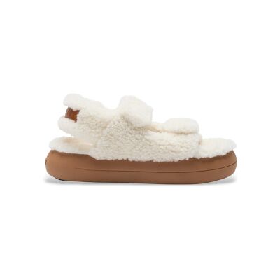Moon Boot para mulher. 80D2420020 Sandálias em pele de carneiro em branco (38), Couro, Plano, 1 a 3cm, Velcro, Casual Moon Boot para mulher. 80D2420020 Sandálias em pele de carneiro em branco (38), Couro, Plano, 1 a 3cm, Velcro, Casual