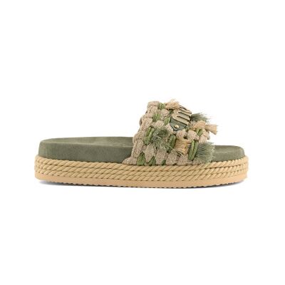 Mou para mulher. MU.SW451008K Sandálias verdes de camurça com franjas de corda Monoband (41), 3 a 5cm, Nenhum, Casual Mou para mulher. MU.SW451008K Sandálias verdes de camurça com franjas de corda Monoband (41), 3 a 5cm, Nenhum, Casual