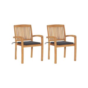 S/marca Conjunto 2 Cadeiras de Jardim com almofadões antracite teca maciça