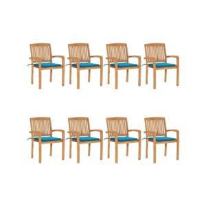 S/marca Conjunto 8 Cadeiras de Jardim empiháveis com almofadões teca maciça