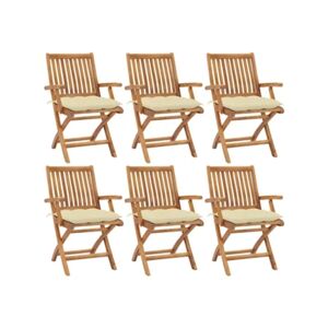 S/marca Conjunto 6 Cadeiras de Jardim dobráveis com almofadões teca maciça