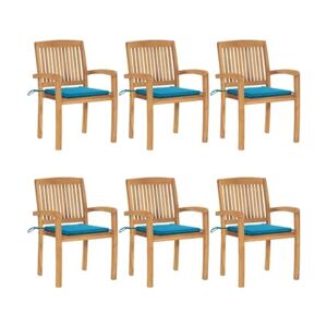 Vidaxl Cadeiras de jardim empiháveis c/ almofadões 6 pcs teca maciça