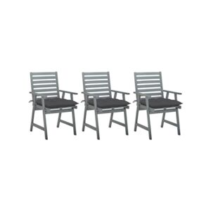 S/marca Conjunto 3 Cadeiras de Jantar para jardim com almofadões acácia maciça