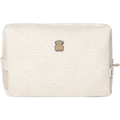 Tous Baby Nécessaire Riscas Bege com Urso Bordado 26x12x17cm Tous Baby Nécessaire Riscas Bege com Urso Bordado 26x12x17cm
