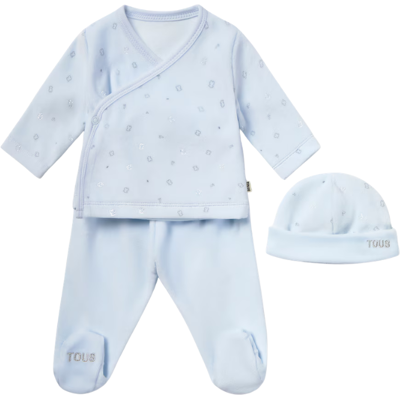 Tous Conjunto Bebé 1-3M com Gorro Primeira Roupa Glitter Celeste Tous Conjunto Bebé 1-3M com Gorro Primeira Roupa Glitter Celeste