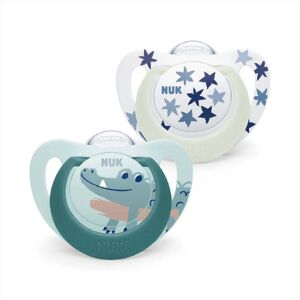 NUK Chupeta Star Day & Night 18-36Meses Branca-Verde Chupeta para o Dia e outra que Brilha no Escuro Formato Ortodôntico NUK Chupeta Star Day & Night 18-36Meses Branca-Verde Chupeta para o Dia e outra que Brilha no Escuro Formato Ortodôntico