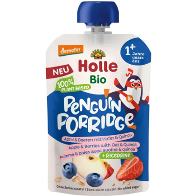 Holle Bio Puré Saqueta Penguin Porridge 110g +1 Ano Maça, Frutos Vermelhos, Aveia e Quinoa Holle Bio Puré Saqueta Penguin Porridge 110g +1 Ano Maça, Frutos Vermelhos, Aveia e Quinoa