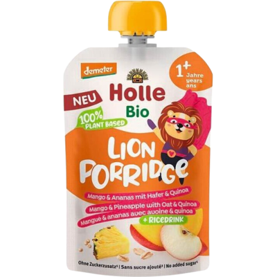 Holle Bio Puré Saqueta Lion Porridge 110g +1 Ano Maçã, Manga, Arroz, Aveia e Quinoa Holle Bio Puré Saqueta Lion Porridge 110g +1 Ano Maçã, Manga, Arroz, Aveia e Quinoa